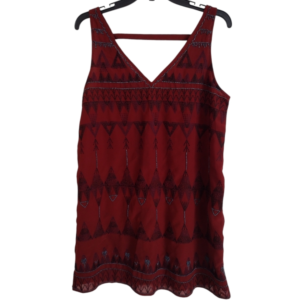 Free People burnt rust blue beaded geometric dress With embroidery size Small